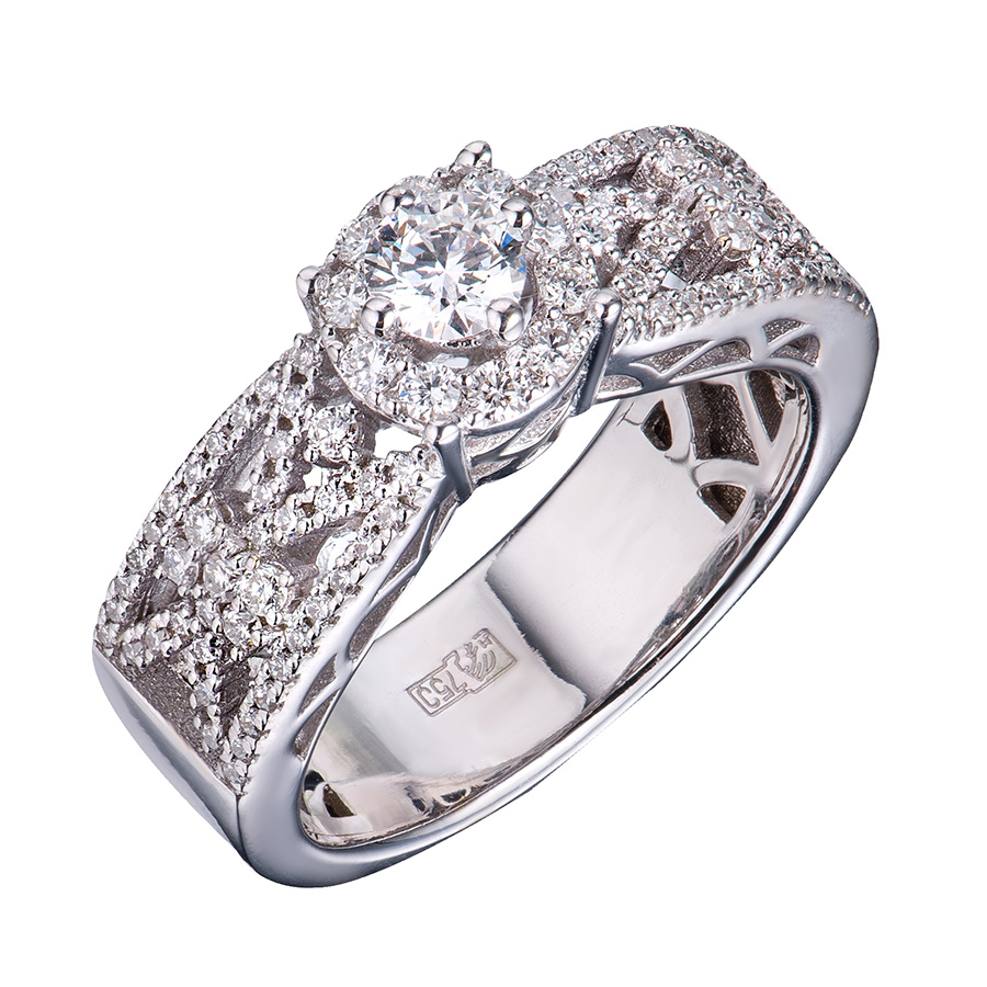 Белое золотое кольцо с бриллиантами