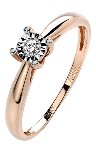 Кольцо из красного золота 585 с бриллиантом помолвочное