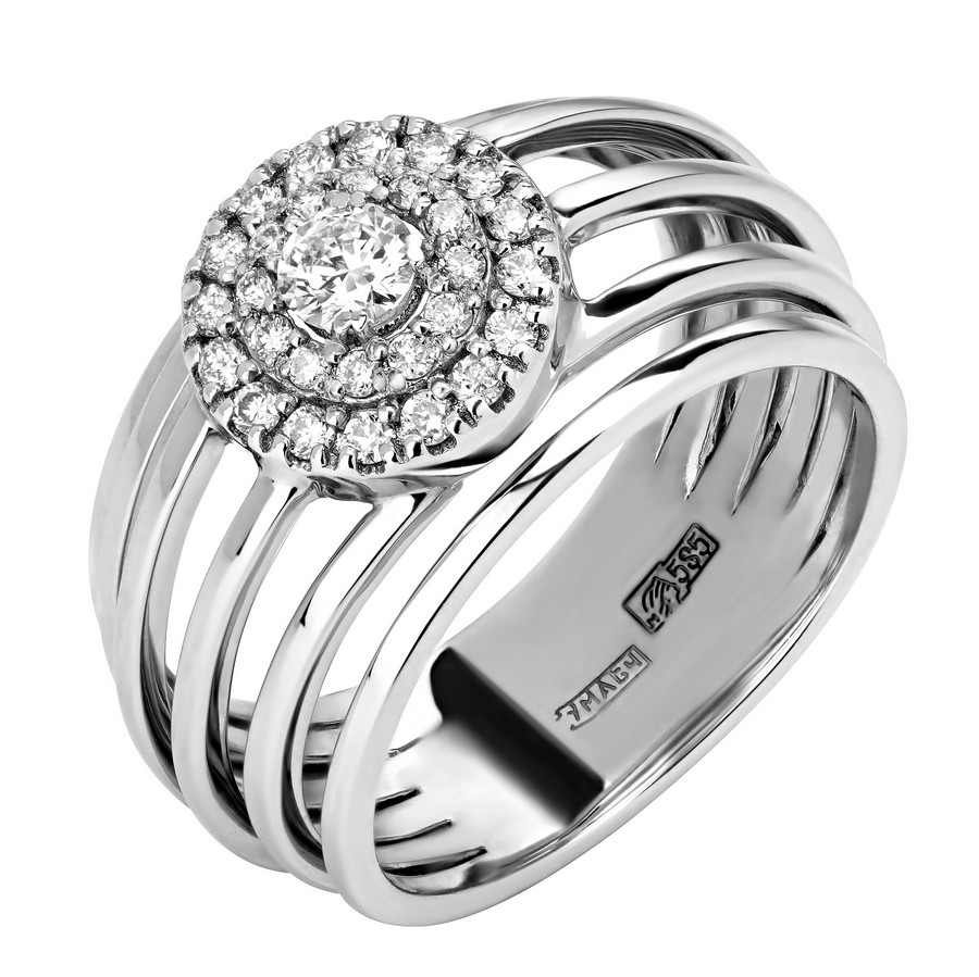 Женское белое золотое кольцо с бриллиантами