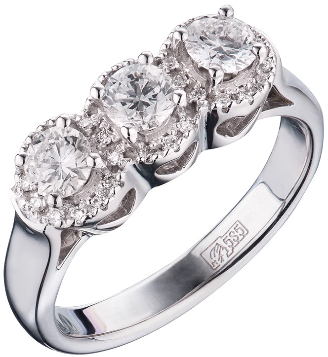 Золотое кольцо с бриллиантами белое золото Au 585