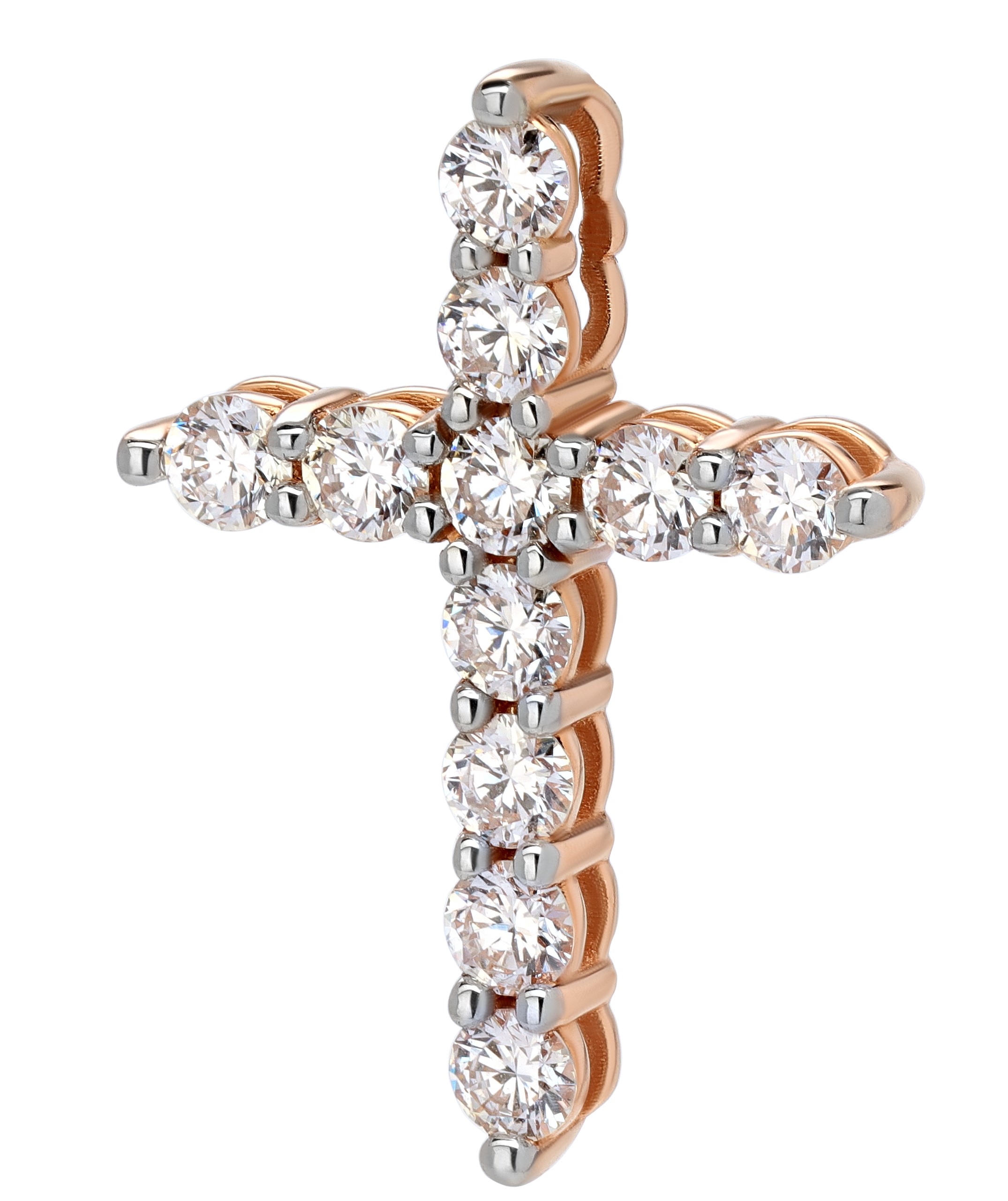 Крест из красного 585 золота с бриллиантами природными