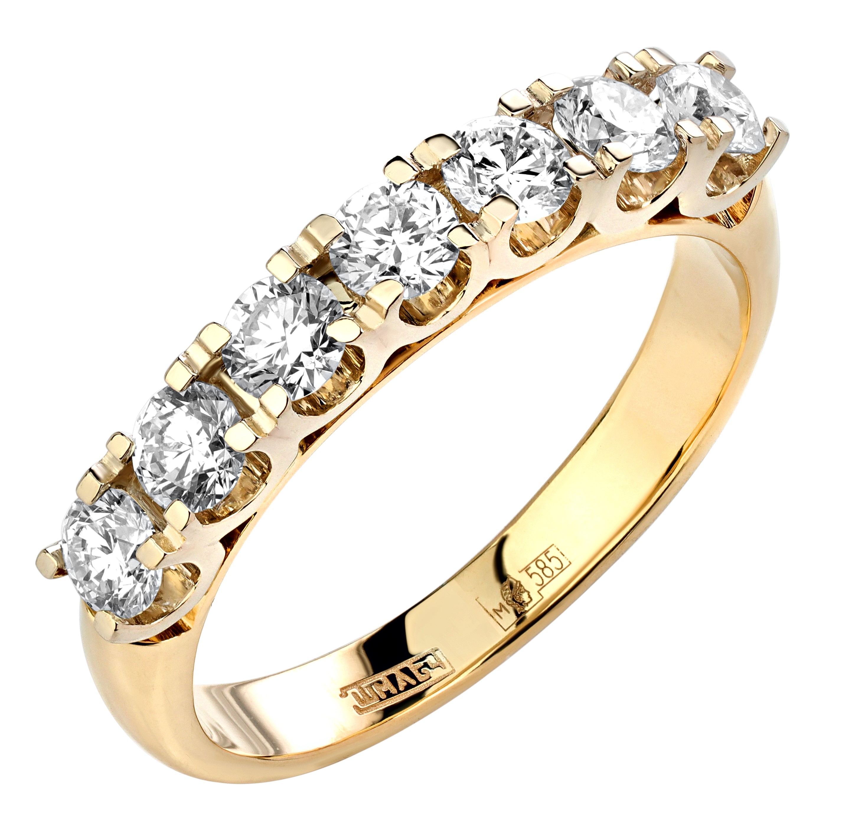 Красивое золотое кольцо желтое дорожка с бриллиантами