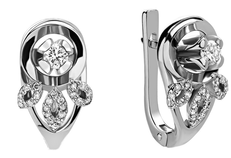 Женские серьги из белого 585 золота с бриллиантами природными