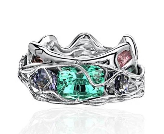 Кольцо "Речка" с миксом самоцветов Изготовлено по индивидуальному эскизу