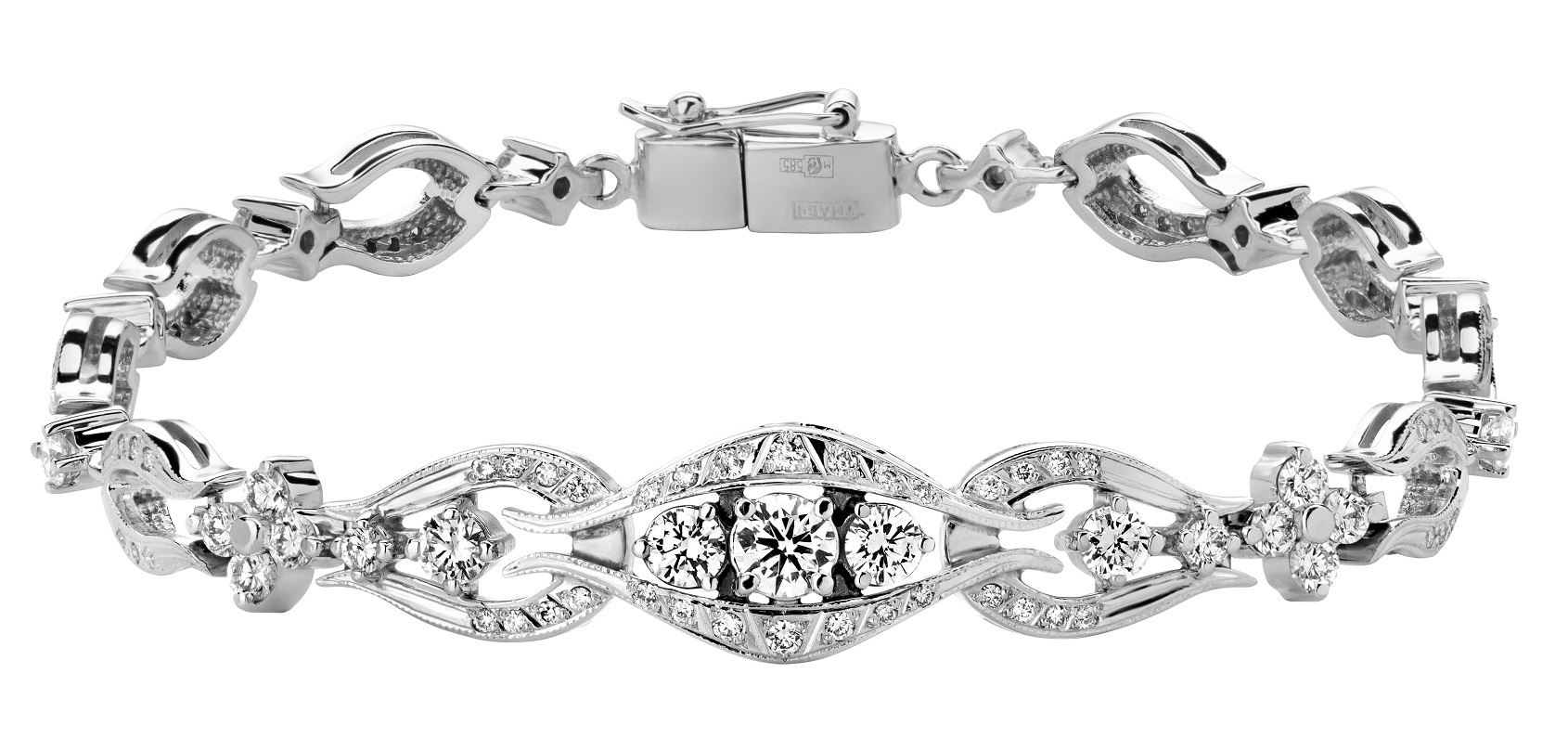 Женский браслет из белого 585 золота с бриллиантами природными