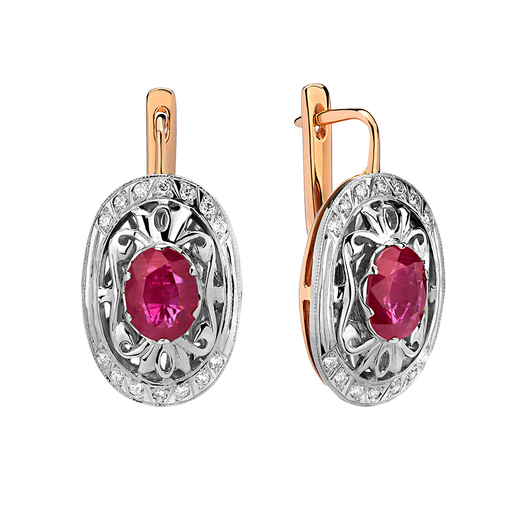 Женские серьги из красного 585 золота с бриллиантами природными