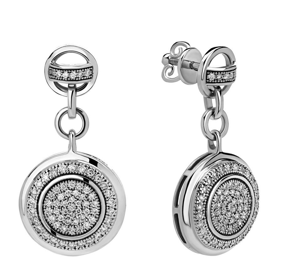 Женские серьги из белого 585 золота с бриллиантами природными