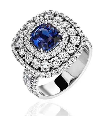 Кольцо Бриллиантовое с сапфиром 