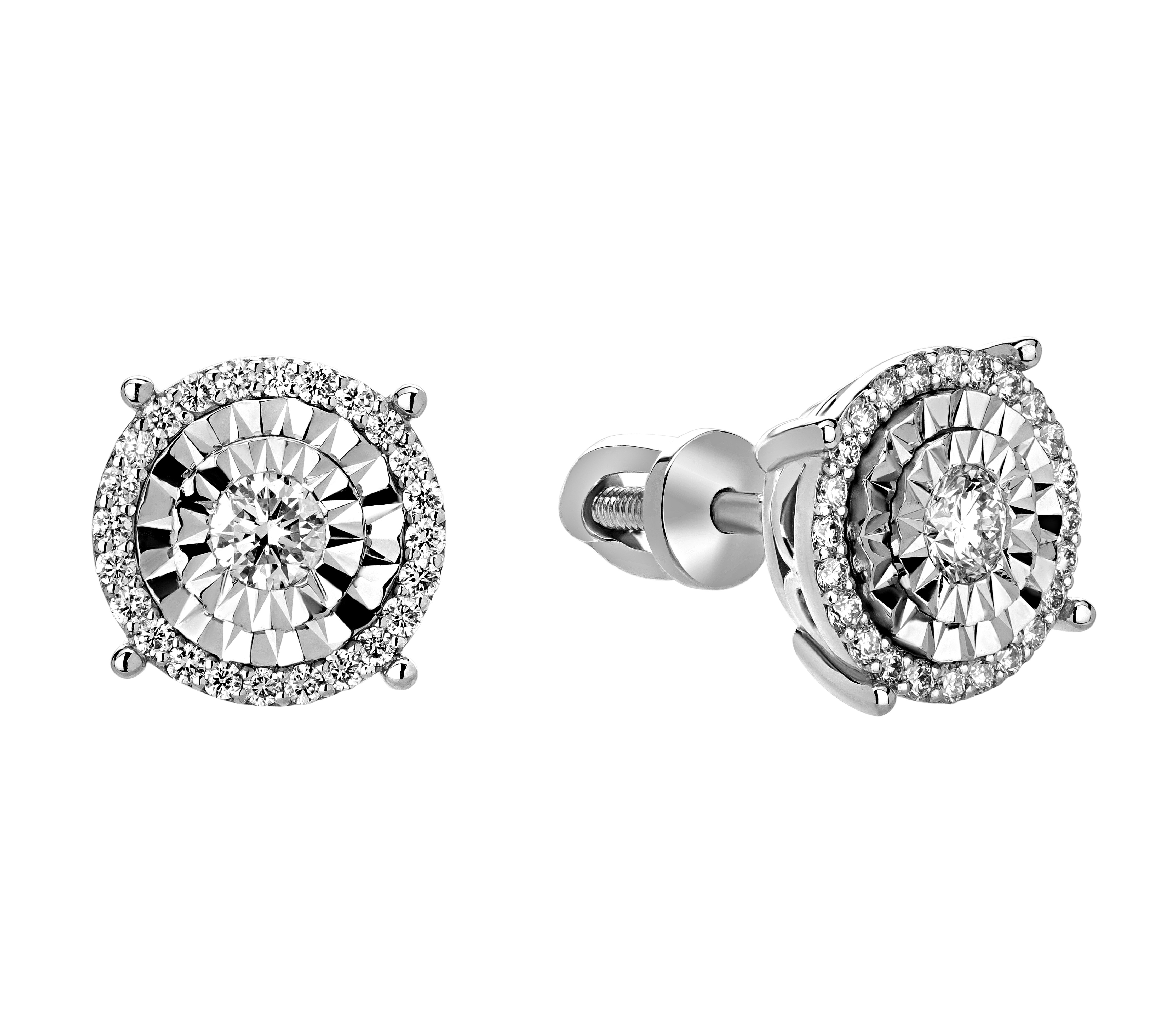 Серьги-пусеты из белого золота с бриллиантами Au 585 Золото