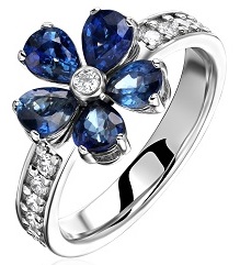 Кольцо "Незабудка" с сапфирами и бриллиантами Изготовлено по индивидуальному эскизу