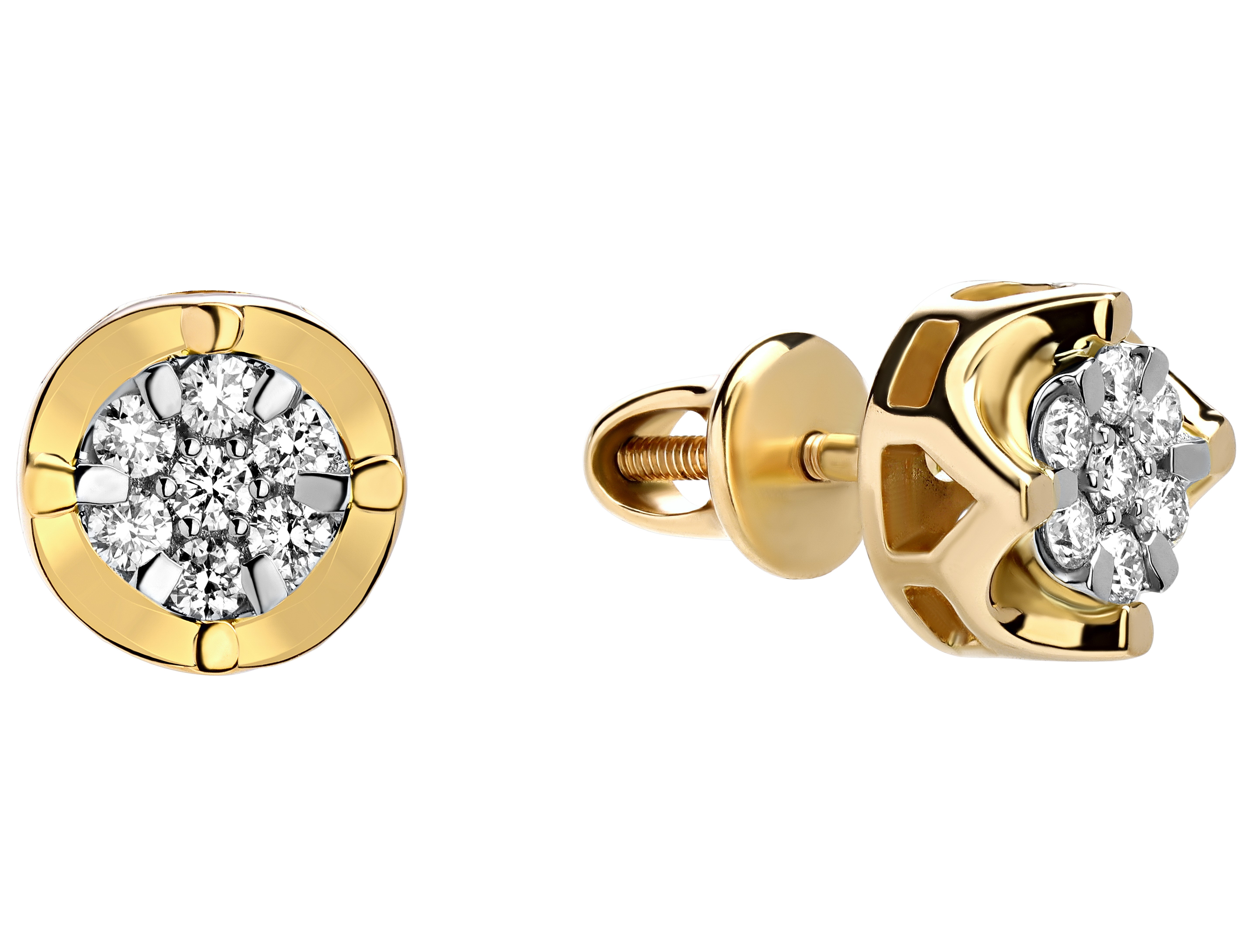 Серьги-пусеты из желтого золота 585 с бриллиантами