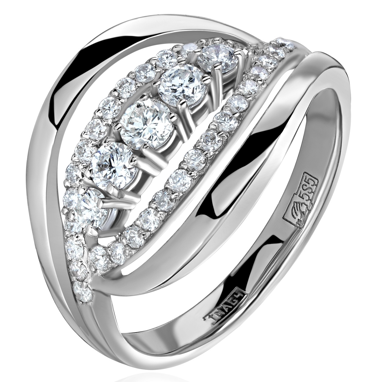 Золотое кольцо из белого золота 585 с натуральными бриллиантами