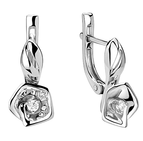 Серьги из белого 585 золота с бриллиантами 