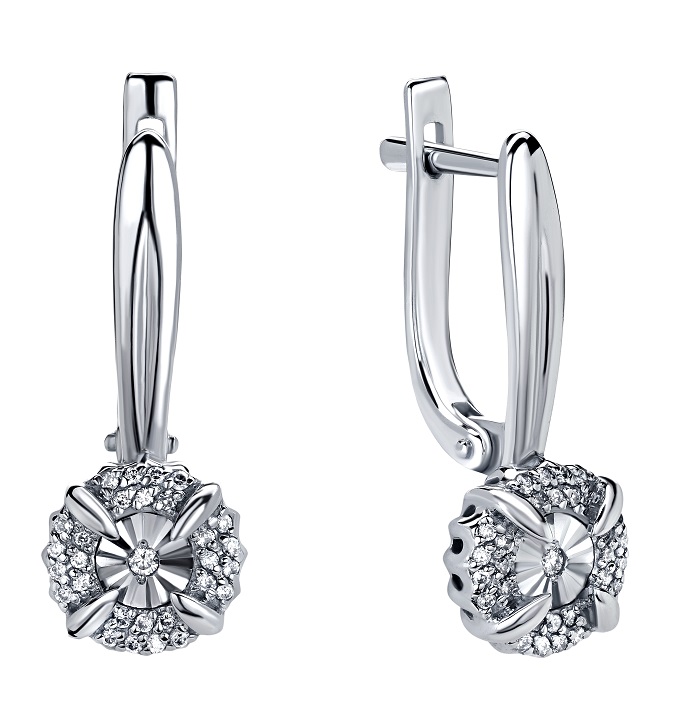 Серьги из белого 585 золота с бриллиантами