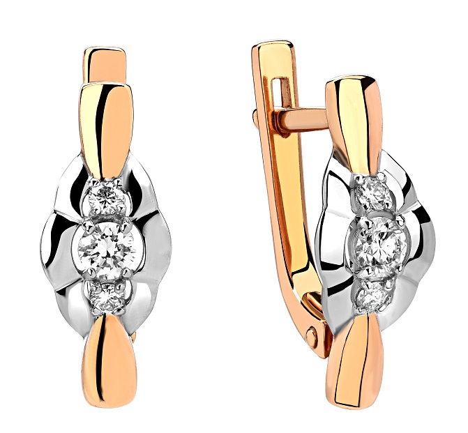 Серьги из красного 585 золота с бриллиантами природными