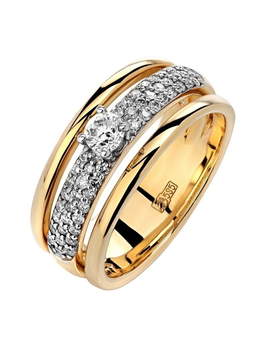 Золотое 585 кольцо желтое дорожка с бриллиантами