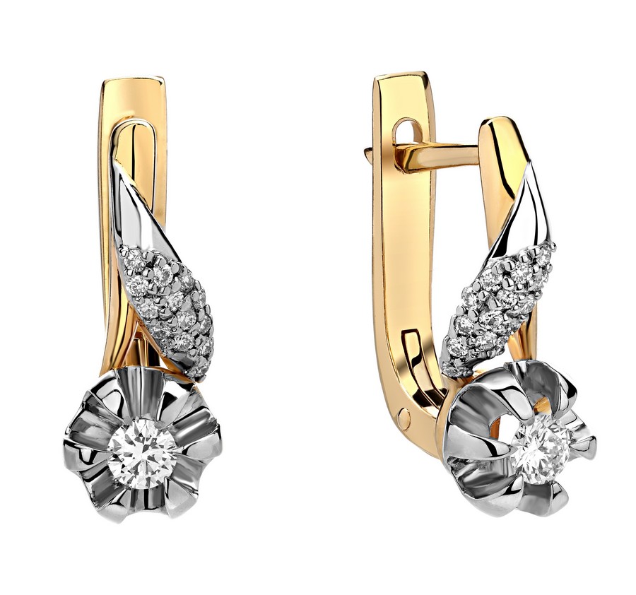 Серьги из красного 585 золота с бриллиантами природными