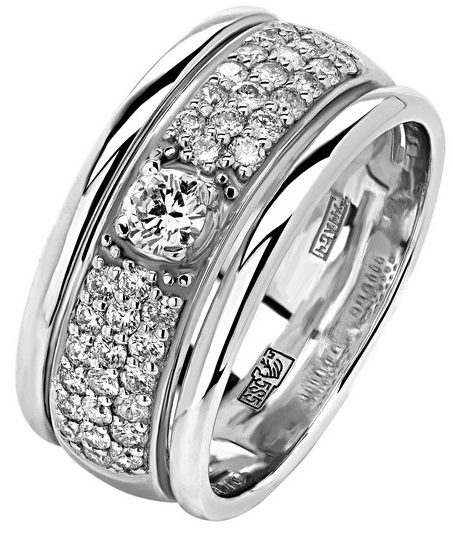 Кольцо из белого золота 585 с бриллиантами натуральными