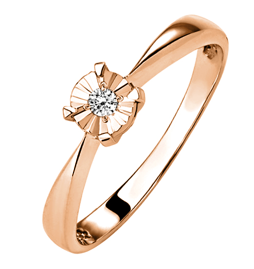 Красное золотое 585 кольцо с бриллиантом помолвочное