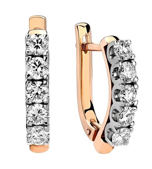 Женские серьги дорожки из красного 585 золота с бриллиантами природными