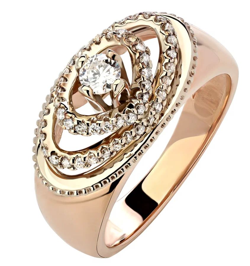 Красное 585 золотое кольцо с бриллиантами