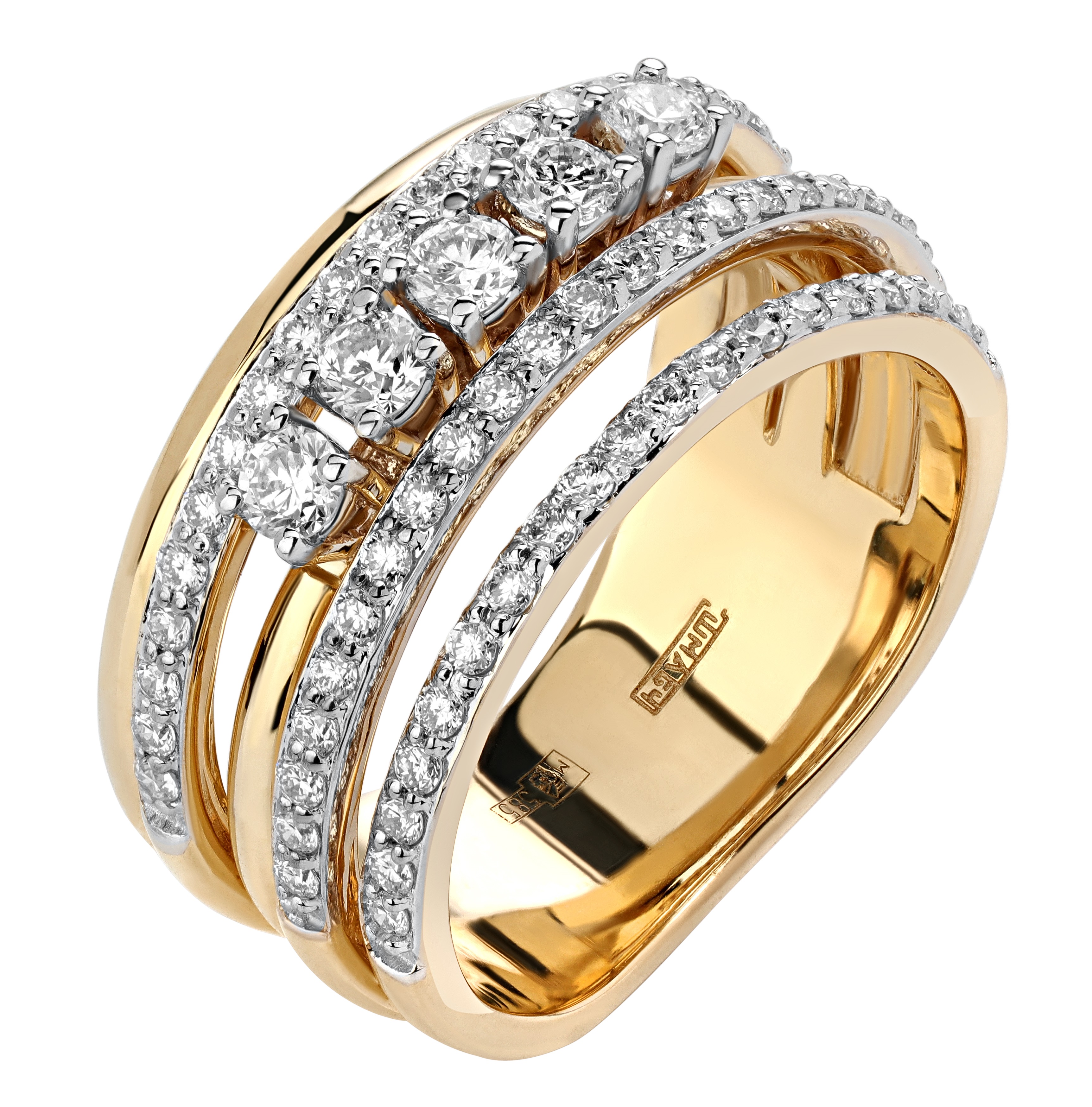 Золотое кольцо желтое дорожка с бриллиантами природными