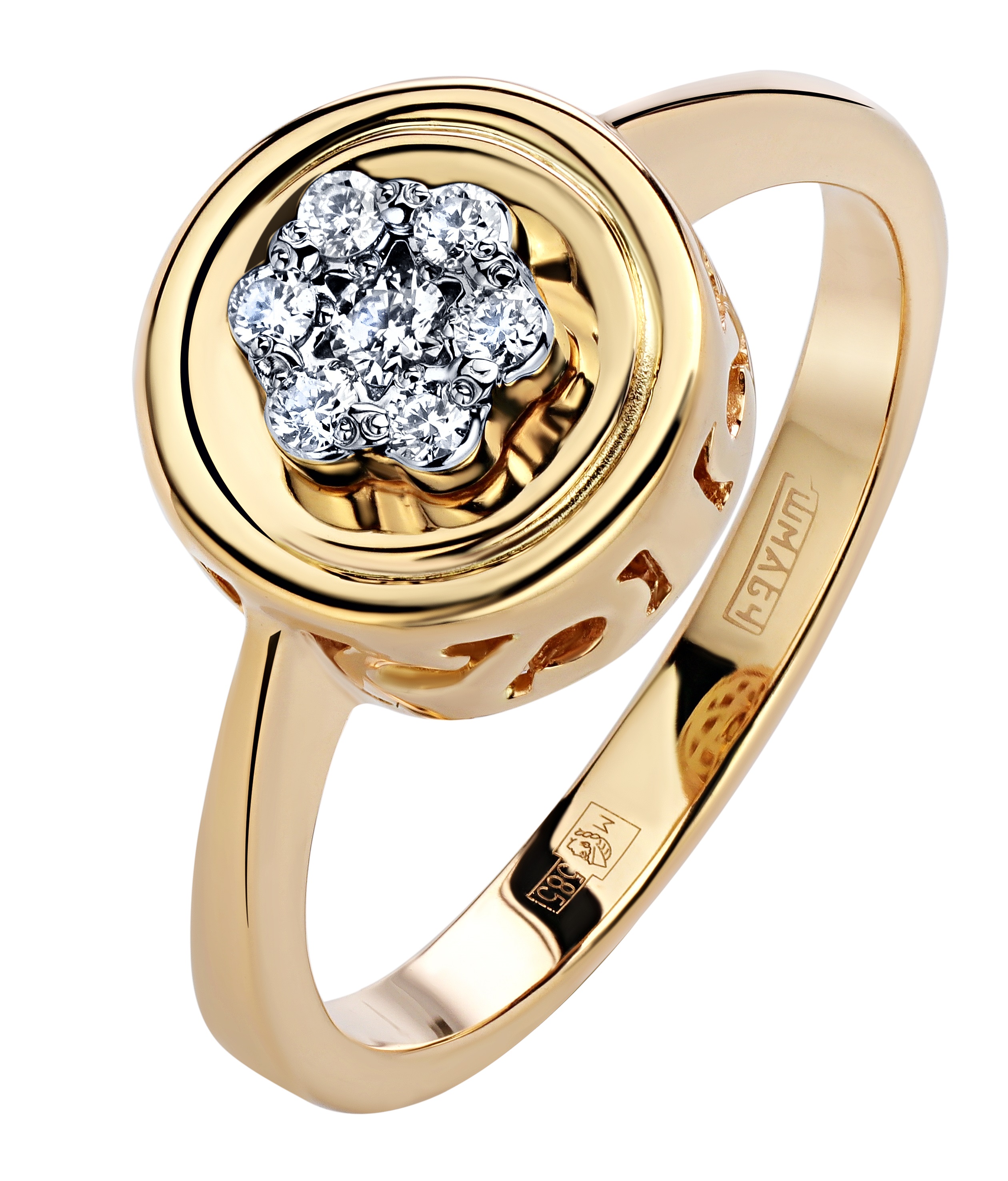 Женское золотое кольцо с бриллиантами желтое золото