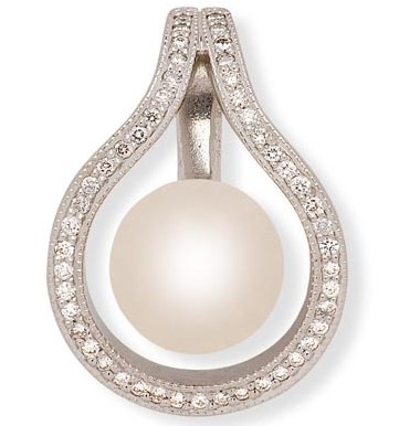 Кулон из белого 585 золота с бриллиантами и жемчугом