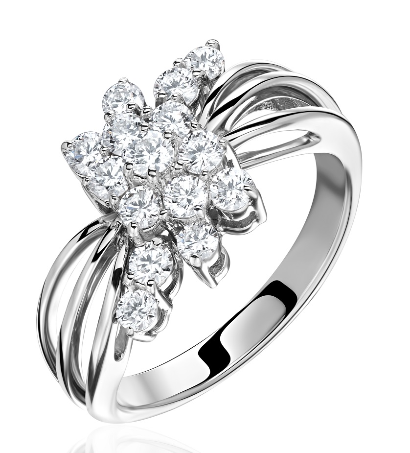 Золотое кольцо с бриллиантами белое золото Au 585