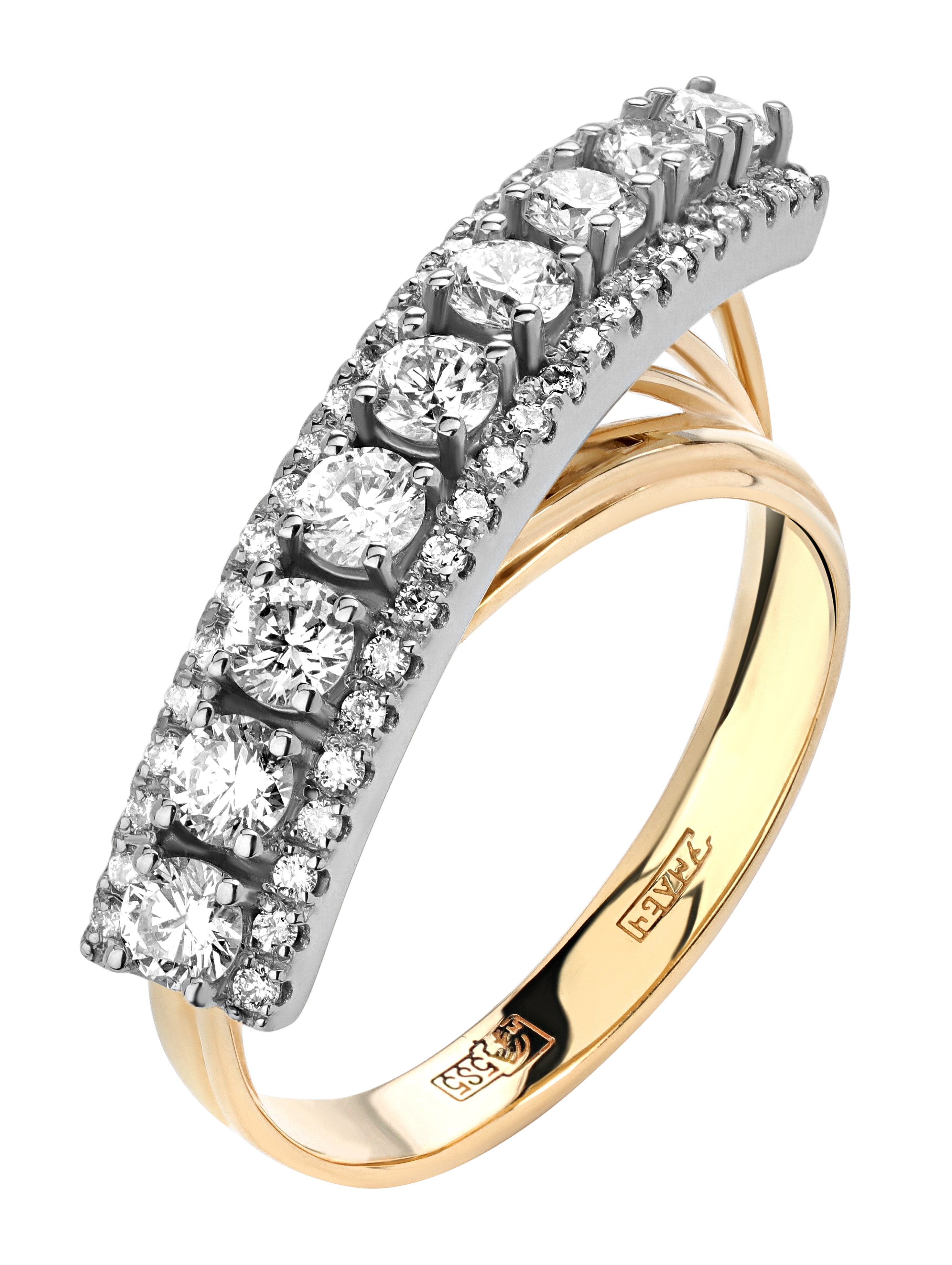 Золотое 585 кольцо желтое дорожка с бриллиантами