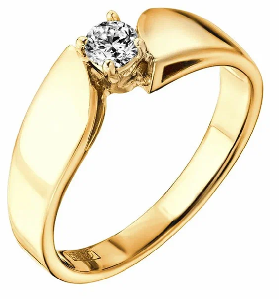 Желтое золотое кольцо с бриллиантом помолвочное