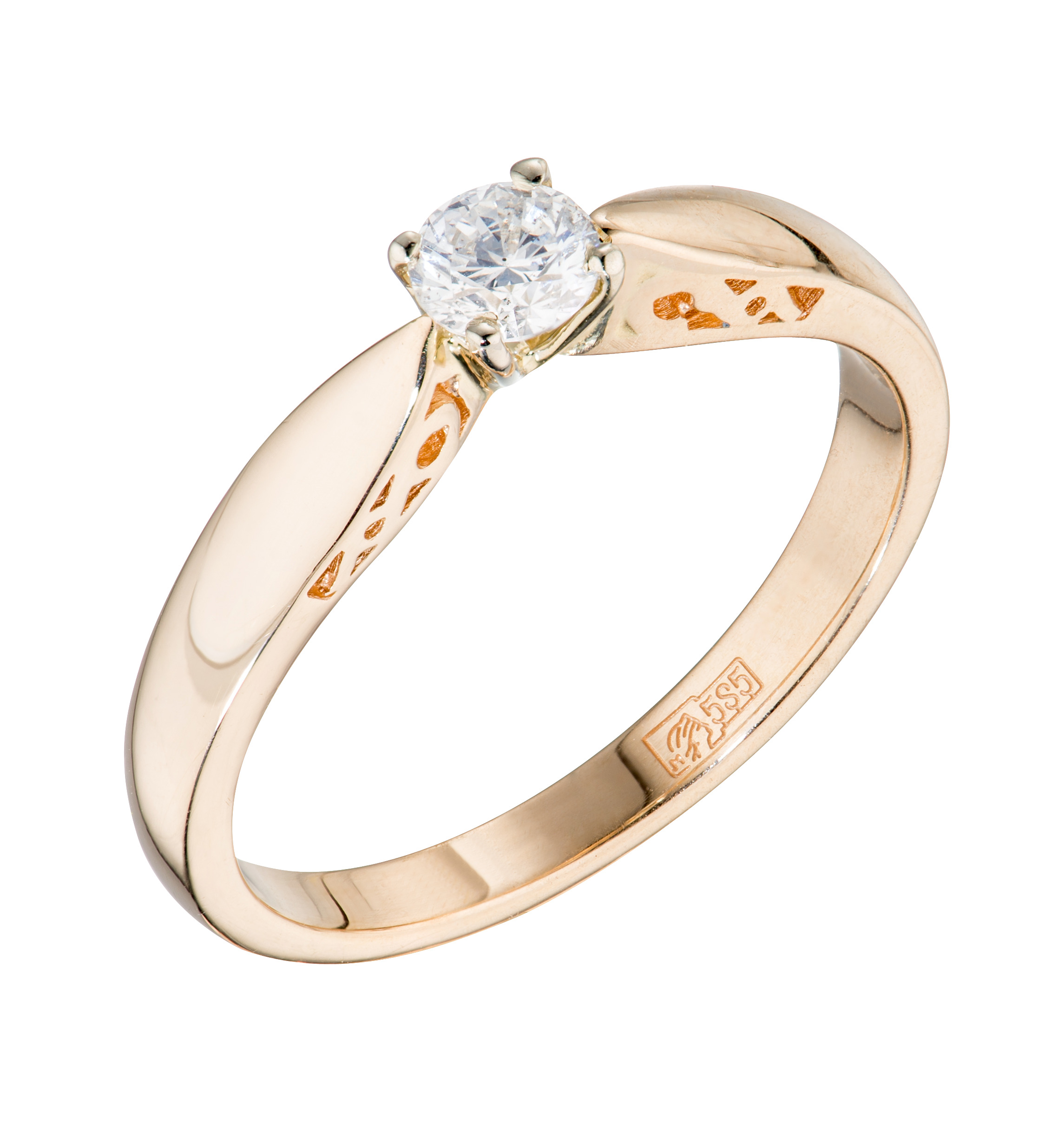 Желтое золотое кольцо с бриллиантом помолвочное