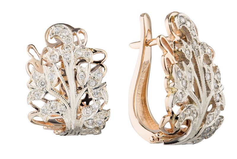 Женские серьги из красного 585 золота с бриллиантами природными