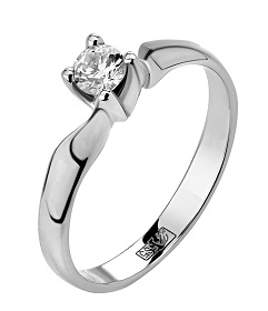 Кольцо с бриллиантом из белого золота Au 585