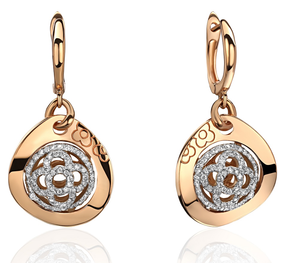 Золотые серьги с бриллиантами  Au 750