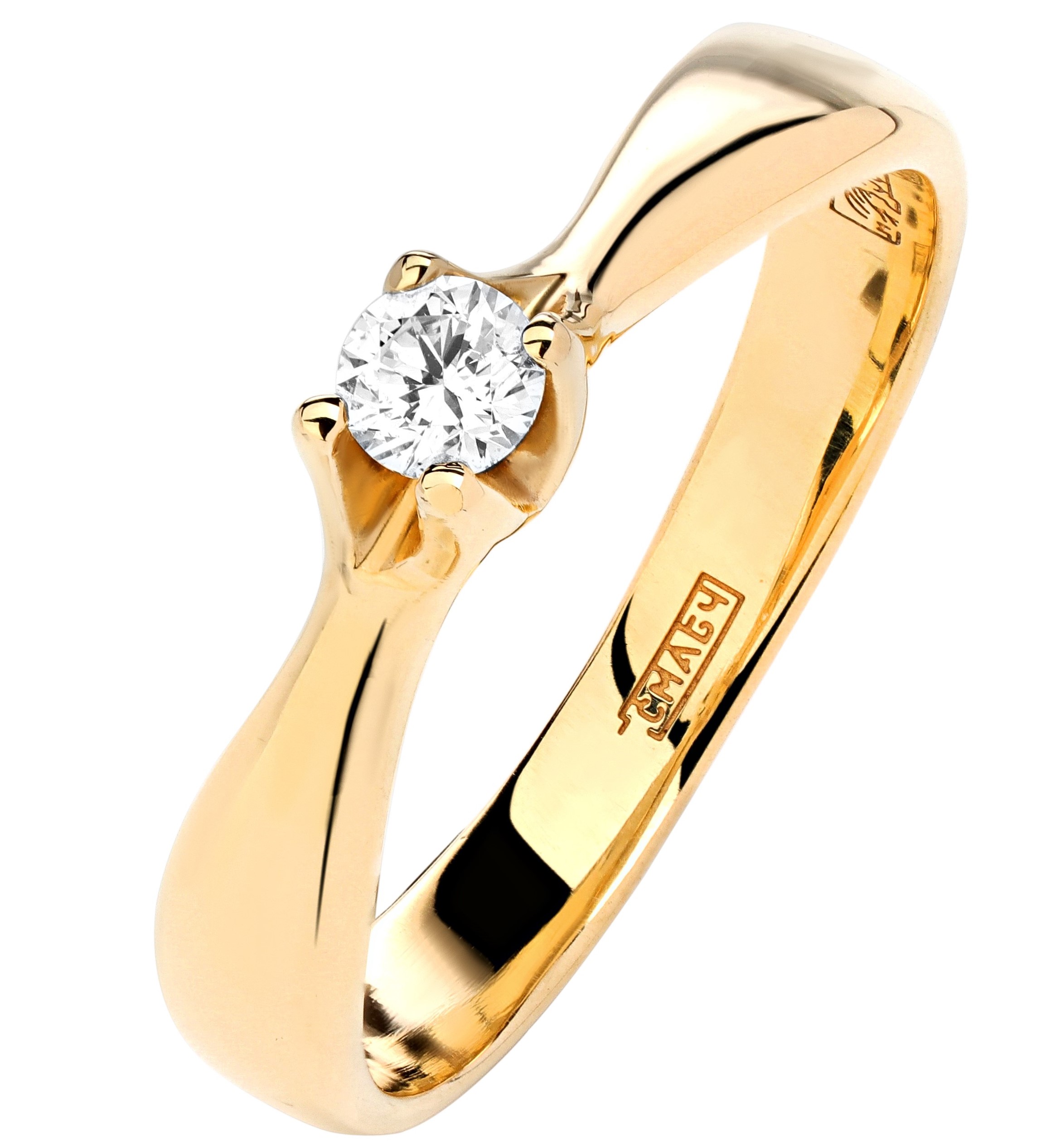 Женское кольцо из желтого золота с бриллиантом помолвочное