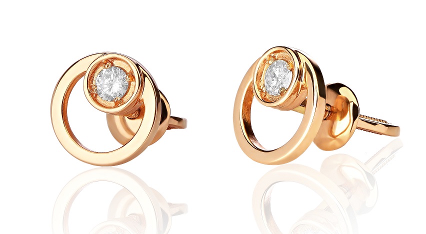 Женские серьги из красного 585 золота с бриллиантами природными