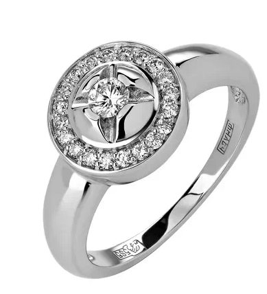 Золотое кольцо из белого золота 585 с натуральными бриллиантами