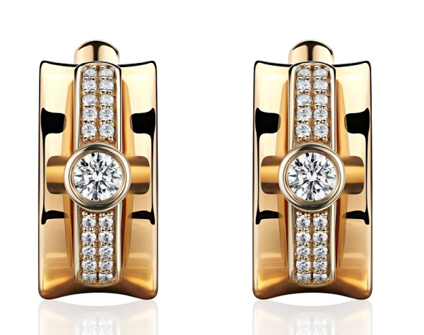 Серьги из красного 585 золота с бриллиантами природными Au 585