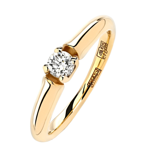 Желтое золотое кольцо с бриллиантом помолвочное