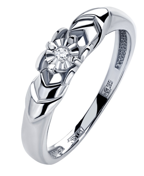 Золотое кольцо с бриллиантом белое золото