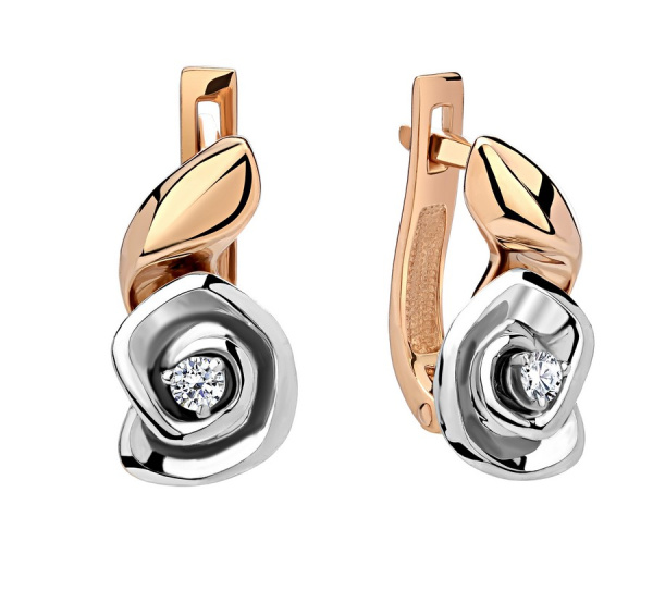 Женские серьги из красного 585 золота с бриллиантами природными