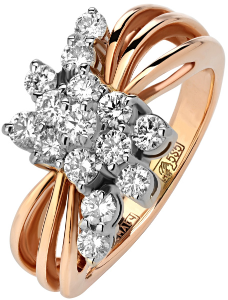 Золотое кольцо из красного золота 585 с натуральными бриллиантами