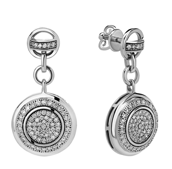 Женские серьги из белого 585 золота с бриллиантами природными