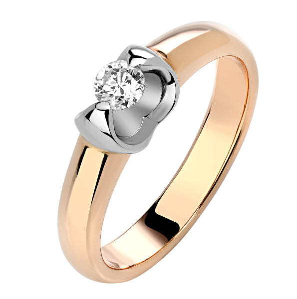 Красное золотое кольцо с бриллиантом помолвочное