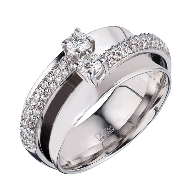 Золотое кольцо с бриллиантами белое золото Au 585