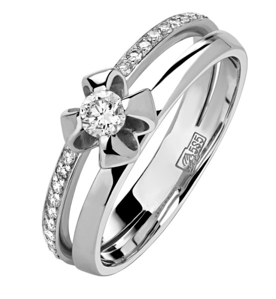 Помолвочное кольцо белое золото с бриллиантами