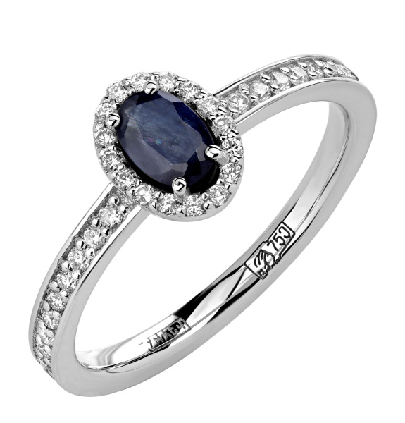 Кольцо с бриллиантами и сапфиром 