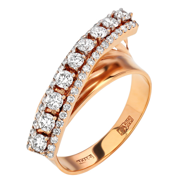 Золотое 585 кольцо красное дорожка с бриллиантами