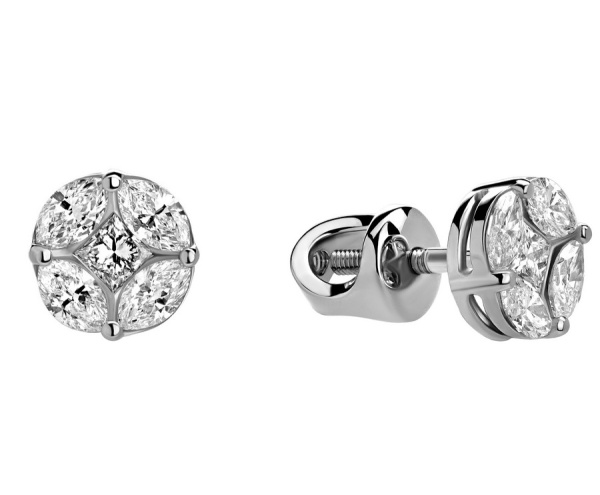 Женские серьги-пусеты из белого 585 золота с бриллиантами природными
